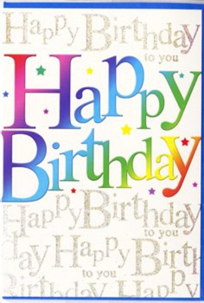 This birthday card captures the spirit of a joyful surprise arriving at a Hatton doorstep, where bold celebration meets delicate detail. The first thing your eye is drawn to is the commanding phrase Happy Birthday, written in generous, rounded letters that arch across the card like a festive banner. Each letter is bathed in a rich gradient of colour, flowing seamlessly through the rainbow from cherry red to glowing orange, soft lemon, leafy green, and into tranquil blues and regal purples. The colours feel saturated but smooth, recalling the carefully balanced tones in a professionally arranged birthday bouquet. The letters appear slightly raised and glossy, hinting at a soft, silky texture you could trace with your fingers. Behind this vivid greeting, the background presents a quieter layer of beauty: a creamy, almost parchment-like ground densely patterned with looping golden script that repeats the words Happy Birthday to you. The script is fine and elegant, as if written with a calligraphy pen, and it glitters just enough to catch the light, creating a gentle shimmer like distant lights along the road skirting Hatton's open spaces. The repeated message feels like a chorus of well-wishers, wrapping the central rainbow greeting in warmth and affection. Together, the bold typography and the delicate gold patterning create a sense of depth and sophistication, making the card feel special before it's even opened. At Flower Delivery Hatton, we often choose cards like this to accompany vibrant birthday arrangements heading towards nearby homes and workplaces, knowing that its colourful design and subtle sparkle instantly set a celebratory tone for the recipient.