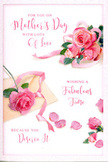 This image shows a romantic Mother's Day card designed with the same grace and softness you might expect from a local Hatton florist's display. The scene is set on a clean, pale background, where clusters of pink roses unfurl in shades of blush and rosy pink, their petals drawn with careful shading that makes them appear plush and velvety. The main bouquet appears slightly to one side, surrounded by smaller blooms and a gentle constellation of loose petals that look as though they've just settled onto the card, adding movement and a dreamy, storybook charm. A pastel-toned ribbon threads through the central roses, its flowing curves suggesting the kind of thoughtful finishing touch given just before a bouquet leaves for delivery to homes near Hatton Cross or along the quieter surrounding roads. Hand-lettered script, soft and sweeping, carries words of love, thanks, and well-deserved rest, each curve of ink echoing the rounded edges of the petals. The lighting is warm and flattering, giving the whites a creamy glow and the pinks a richer, more intimate tone, as if the card is caught in the gentle light of a Hatton afternoon. The card's composition feels both elegant and inviting, like a keepsake meant to accompany a vase of fresh roses on a Hall table. It embodies the tenderness of Mother's Day - a paper bouquet that complements real flowers delivered across Hatton, capturing the scent, colour, and emotion of the day in a beautifully detailed illustration.